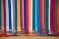 Texture or background of Woven fabric, colorful display hangers.