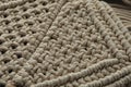 Texture of beautiful macrame as background, closeup. Decorative element