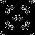 Texture with bicycles pictograms. Bicycles seamless background. Bikes silhouette on black