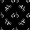 Texture with bicycles pictograms. Bicycles seamless background. Bikes silhouette on black