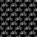 Texture with bicycles pictograms. Bicycles seamless background. Bikes silhouette on black