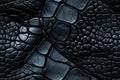 texture of black crocodile leather with seamless pattern. Genuine animal skin background