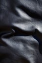 Texture of black leather or dermantin with folds, used as material for women`s and men`s bags, suitcases, pillows for office sofa