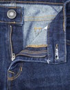 Texture of blue denim jeans with button and zip