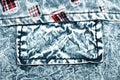 The texture of faded denim jeans with a pocket.Background of boiled denim.