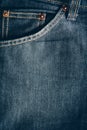 Texture of blue jeans background with bag. Royalty Free Stock Photo