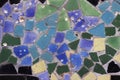 Texture of blue, yellow, green and black pieces of old tiles. Mosaic background Royalty Free Stock Photo