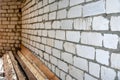 The texture of the brick wall is close-up shot from the side. House construction Royalty Free Stock Photo