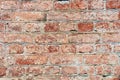 The texture is brick. Brick wall made of red bricks. Old masonry. Collapsed wall of a house