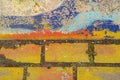 The texture of a brick wall in stains of old blue paint. Royalty Free Stock Photo
