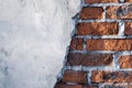 texture of a broken piece of concrete wall and a brick under