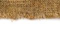 Texture of burlap on a white background close-up. Textile. fibers. Fabric with empty space for an inscription Royalty Free Stock Photo