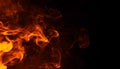 Texture of burn fire. Flames on isolated black background. Texture for banner,flyer,card