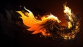 Texture of burn fire with particles embers. Flames on isolated black background. Royalty Free Stock Photo