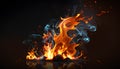 Texture of burn fire with particles embers. Flames on isolated black background. Royalty Free Stock Photo