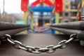 A texture chain between the boards in the playground play complex. Background of the chain linking the two boards