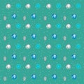 The texture on Christmas theme. Glass balls and silver pine cones on a turquoise background. Vector illustration.