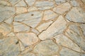 The texture of coarse old, ancient brown carved, uneven stones with stitches laid on the floor in the bristchatku. The background