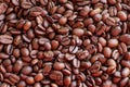Texture of coffee beans scattered randomly. Brown texture Royalty Free Stock Photo