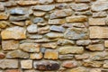 Texture collapsing stone wall of old house with brick masonry