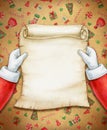 Santa Claus reading letter,  Christmas card. Watercolor illustration Royalty Free Stock Photo