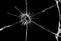 Texture of cracks on the glass from the shot. Cracked glass for design. Cracks on a black background