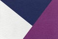 Texture of craft white, navy blue and violet shade color paper background, macro. Vintage abstract purple cardboard Royalty Free Stock Photo