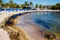 Texture of crude oil spill on sand beach from oil spill accident, Agios Kosmas bay, Athens, Greece, September 14 2017.