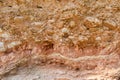 The texture of the cut of the earth. Perennial layers of gravel, red clay and limestone Royalty Free Stock Photo