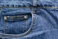 The texture of the denim with a piece of pocket.