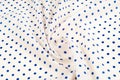 Texture. Drawing. Silk fabric. Polka blue on white background, I