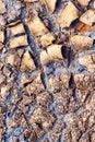 Texture of dry and cracked earth on the banks of the Rio tinto