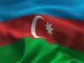 Texture of a fabric with the image of the flag of Azerbaijan, waving in the wind.