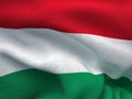 Texture of a fabric with the image of the flag of Hungary, waving in the wind.