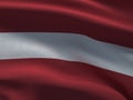 Texture of a fabric with the image of the flag of Latvia, waving in the wind.