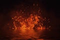 Texture of fire with reflection in water. Flames on isolated black background. Texture for banner,flyer,card Royalty Free Stock Photo