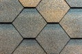 Texture of flexible tiles for the roof flooring of the house. Flexible, soft, bituminous composite materials Royalty Free Stock Photo