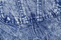 Texture of frayed jeans with a fragment of a pocket. Background of boiled denim Royalty Free Stock Photo