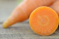 Texture fresh cut carrot on wooden rustic Royalty Free Stock Photo