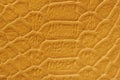Texture of genuine leather close-up, embossed under the skin of reptile, yellow color, natural background Royalty Free Stock Photo