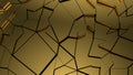 Texture with golden elements. Dark yellow background with cracked gold. 3D image. Broken metal surface close-up Royalty Free Stock Photo