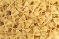 Texture of golden pasta in the form of bows for cooking lunch