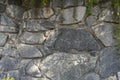 Texture of granite masonry wall in sunlight for pattern, background or 3D. Horizontal, close up. rough surface of construction Royalty Free Stock Photo