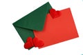 Texture green envelope with red blank sheet with hearts Royalty Free Stock Photo