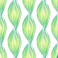 Texture with green wavy leaves. Vertical braids and chains. Vector pattern