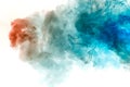 The texture of grey smoke is like a watercolor on a white background with transitions of matter between blue and red like a Royalty Free Stock Photo