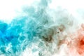 The texture of grey smoke is like a watercolor on a white background with transitions of matter between blue and red like a Royalty Free Stock Photo