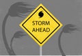A yellow storm ahead warning sign Royalty Free Stock Photo