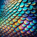 Texture of iridescent rainbow fish scales close-up, unusual background for decor Royalty Free Stock Photo