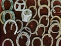 Texture, lots of horse horseshoes. Historic museum Royalty Free Stock Photo